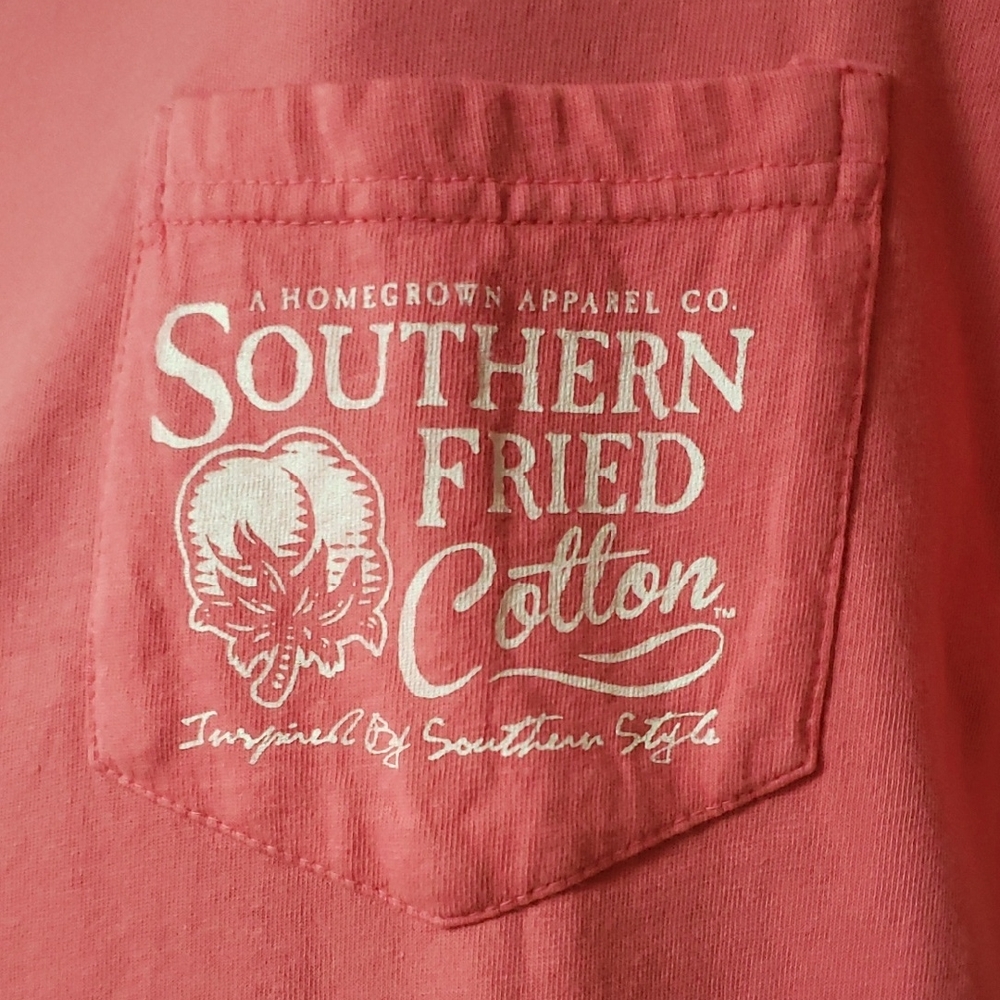 Southern Fried Cotton Coral Pocket Tee